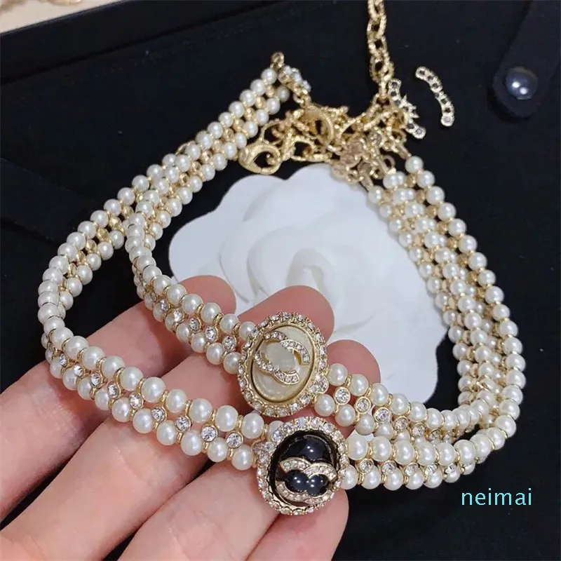 Pearl hanger choker ketting ontwerper sieraden lange ketting nekhals klassieke logo ketting ontworpen voor vrouwen gouden kettingen groothandel