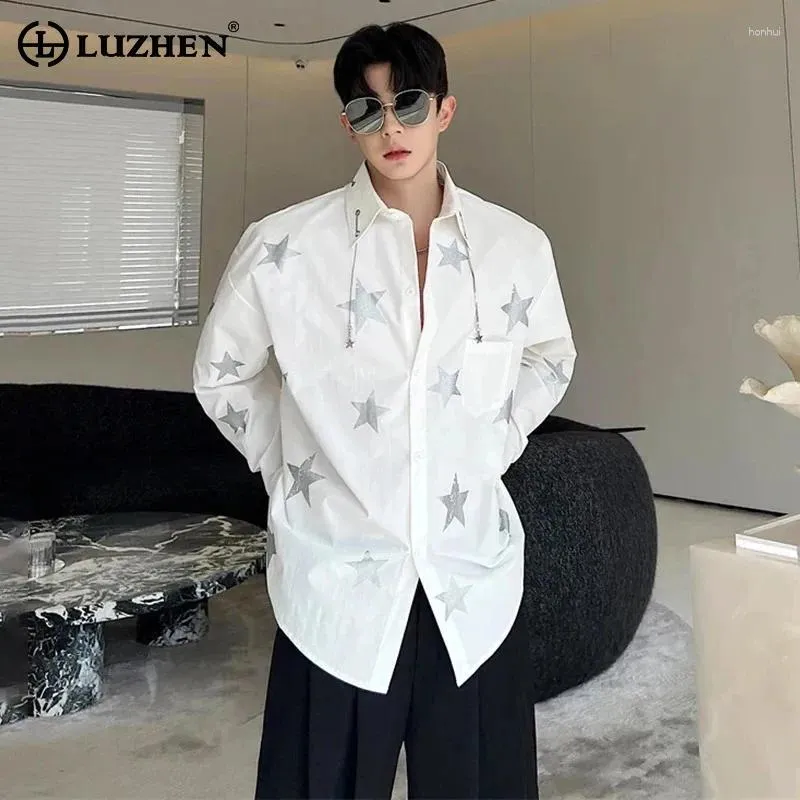 Herren lässige Hemden Luzhen Star Printd Long Sleeve Trendy Elegant Korean Luxus 2024 Spring Stylish Tops LZ2641