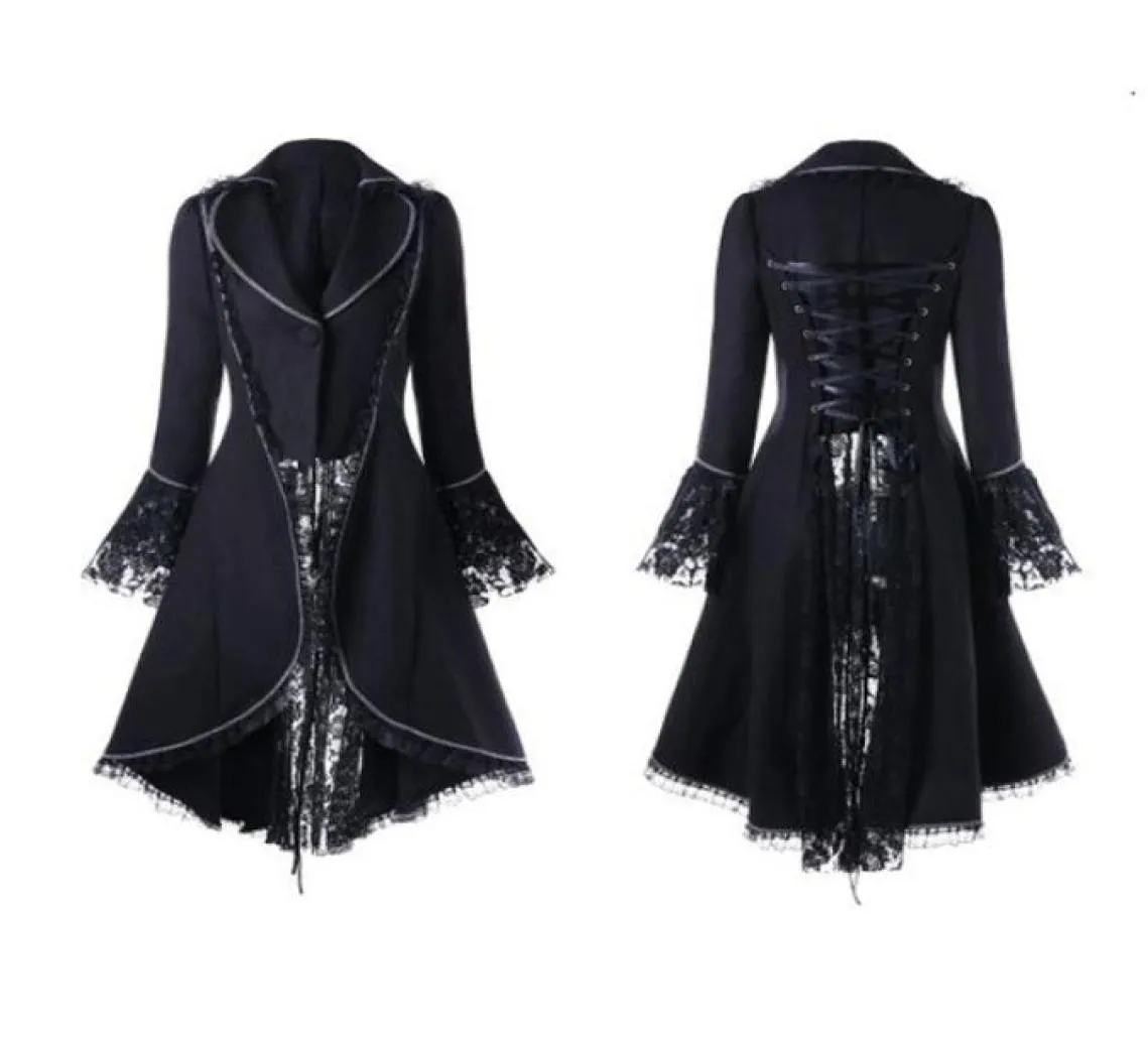 Wipalo Women Lace Trim Retro Coat Gothic Jacket mittelalterlich viktorianischer Schnürband Jacke High Noble Court Kleid Overcoat8994478