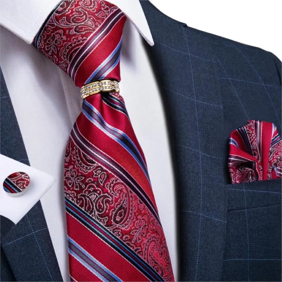 Bow Ties Dibangu Mens Silk Wedding Tie Colène de mode de créateur à rayures rouges pour hommes Ring Hanky Cuffink Set Business Party 269V