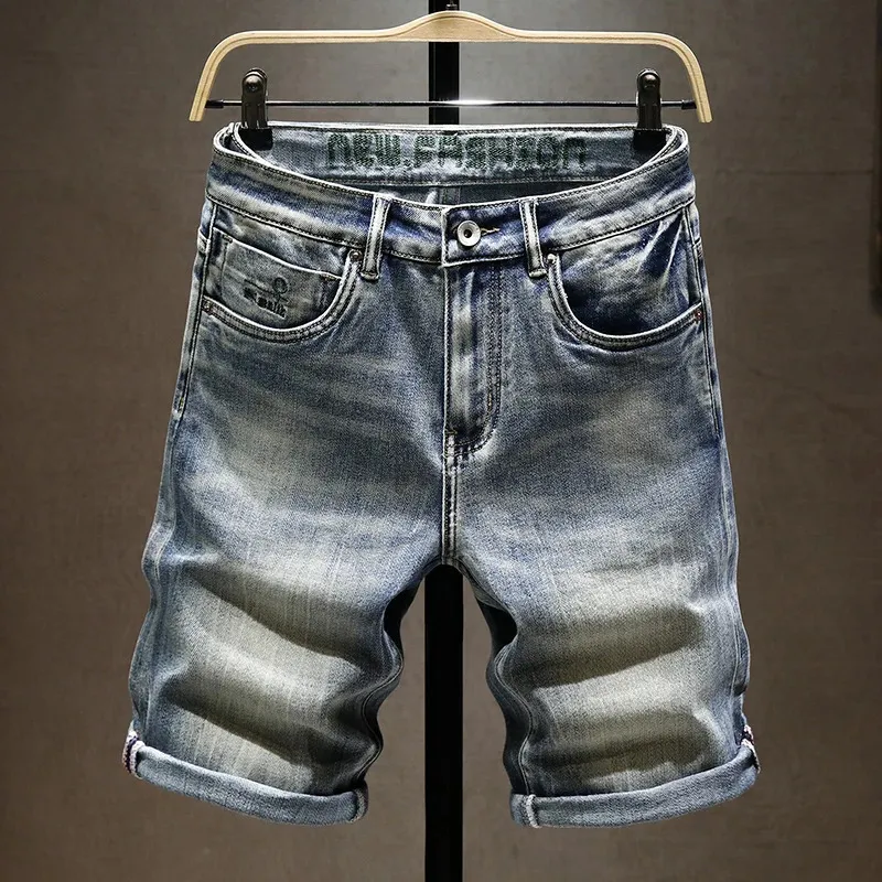 Summer Mens Stretch Short Jeans Fashion Casual Slim Fit High Quality Elastic Denim Shorts Male Brand Clothes 240430