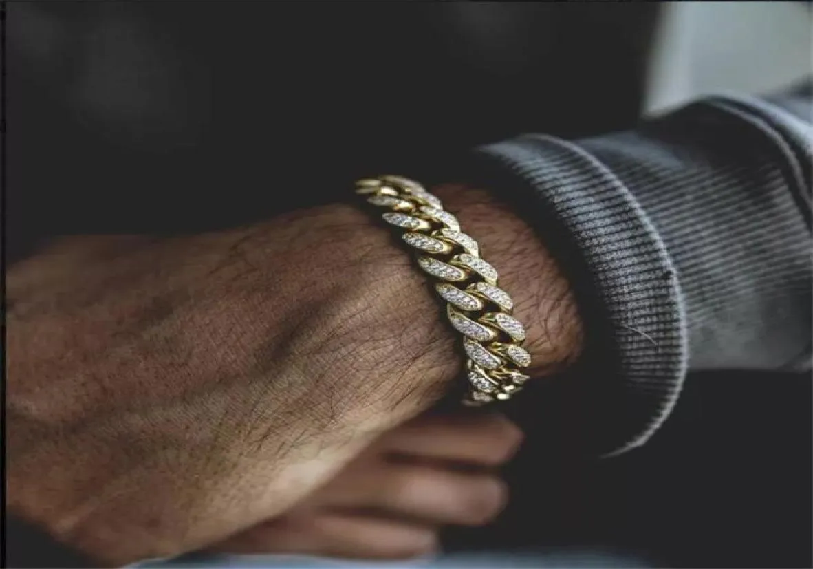 Męskie Hip Hop Bling Gold Bracelets Diamentowe bransoletki biżuteria mrożona w Miami Cuban Link Bransoleta 4822444
