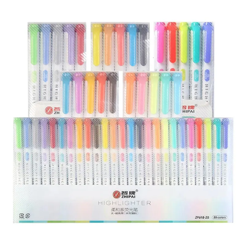 15.10.20/25 Farben Doppelköpfiger Fluoreszenzstift Kreative Highlighters Art Marker Pens School Supplies Niedliche Kawaii Briefpapier 240425