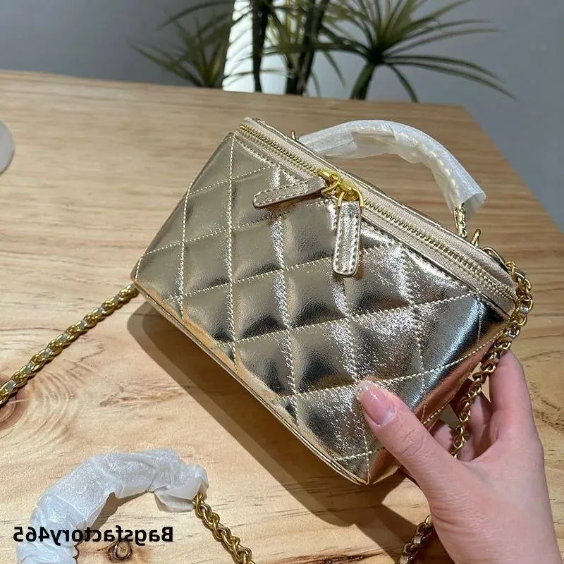 Mini-sac de maquillage 17cm Femmes Diamonds Handle Sac à bandoulière avec miroir Vintage Crossbody Sac Trend Embrayage Embrayage Gold Hardware 5-Color Co PNWP