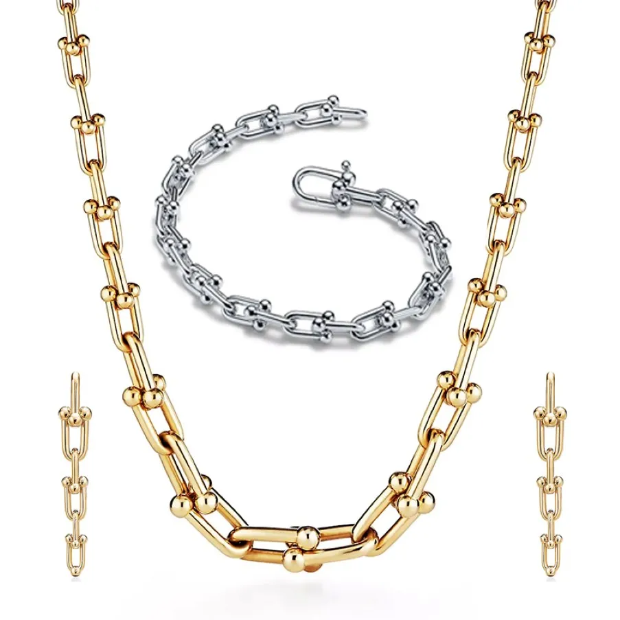 Luxusdesigner Hufeisenarmband Ohrringe Halskette Frauen Edelstahl Mode einfache Paar Kette Halsketten Schmuck Girl Girl Acc 256m