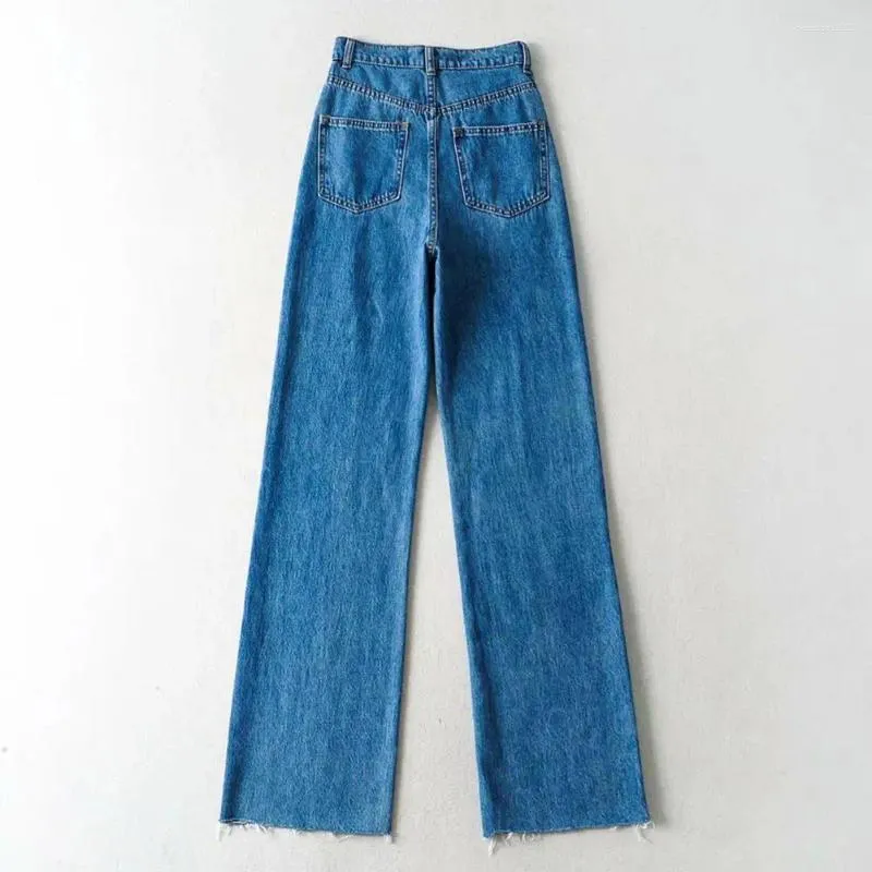 Pantaloni da donna pantaloni in denim multipocche da donna tocco della pelle dritta gamba larga solido