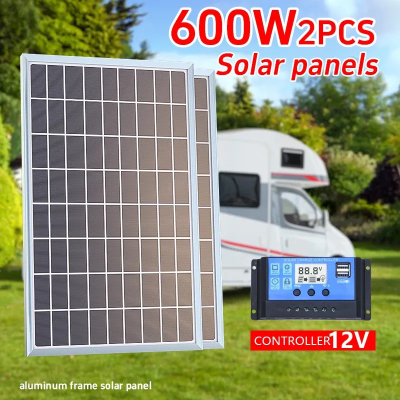 600W500W Solar Panel Kit Complete12V Polykristallin Power Portable utomhusuppladdningsbar solcellssolgenerator för hem 240508