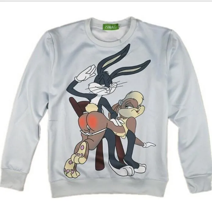 Novos casais homens mulheres unissex triwneck bugs coelho bunny looney tunes moletom jumper engraçado impressão 3d de manga longa sweatshirt tops casuais tx57044810