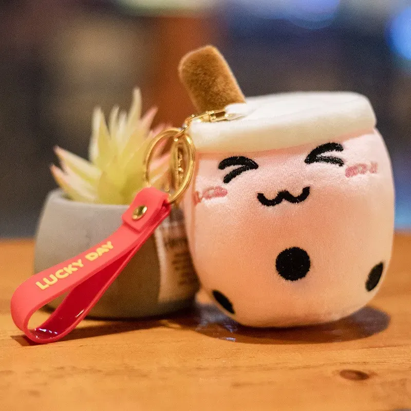 Cute Bubble Tea Keychain Soft Plush Toy Pendant Stuffed Boba Doll Kawaii Backpack Bag Decor Birthday Gifts for Girls Kids 10cm