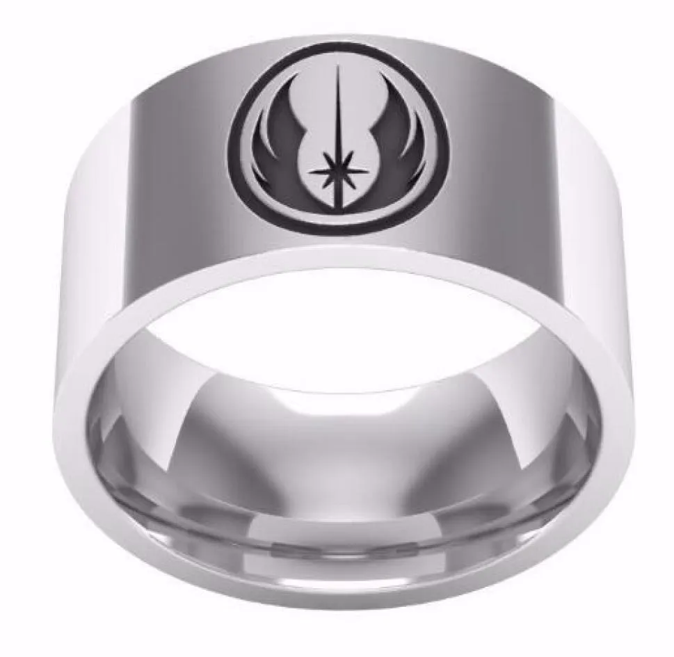 Verkoop Jedi Symbool gegraveerd paar filmring gepolijst roestvrijstalen high ring film sieraden cadeau voor MEN3472435