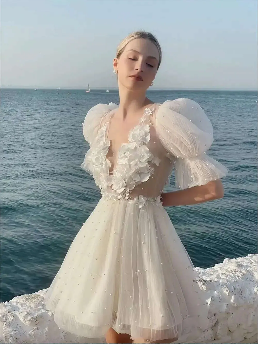 Little wedding dress 2023 with V-Neck, 3D-Applique Flowers, and Backless - Perfect for Bridal Parties and Special Occasions (Style 0509) Little wedding dress 2023 with V-Neck, 3D-Applique Flowers, and Backless - Perfect for Bridal Parties and Special Occasions (Style 0509)