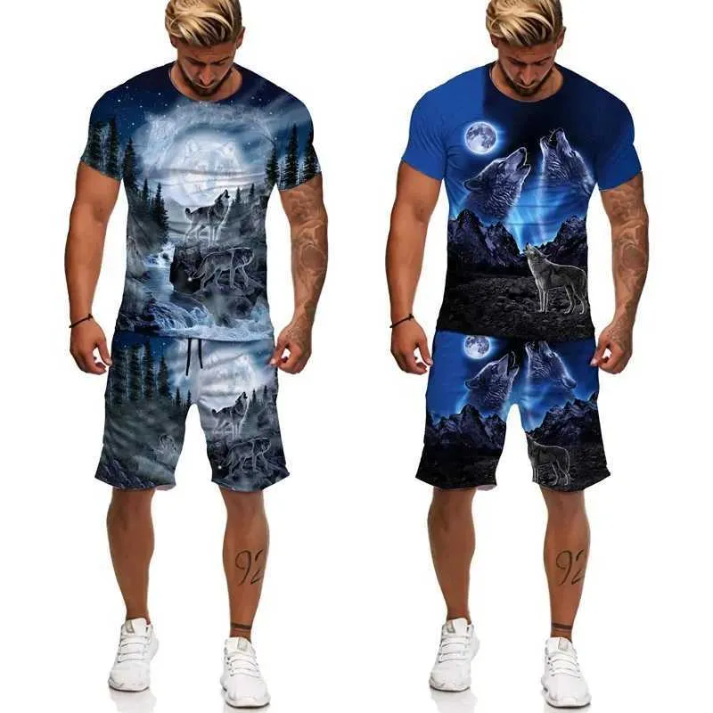 MĘŻCZYZN DRUDNIK 3D Klasyczny wilk TS/SETS Summer Men Men Kobiet Kobiety Koszulki Kartytu Postopo-Joggers Hip Hop Strtwear Clothin T240507