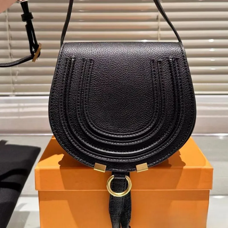 MARCIE designer bag saddle bag shoulder bag high quality genuine leather magnetic buckle luxury crossbody bag plated gold letters lady bag simple xb162 C4