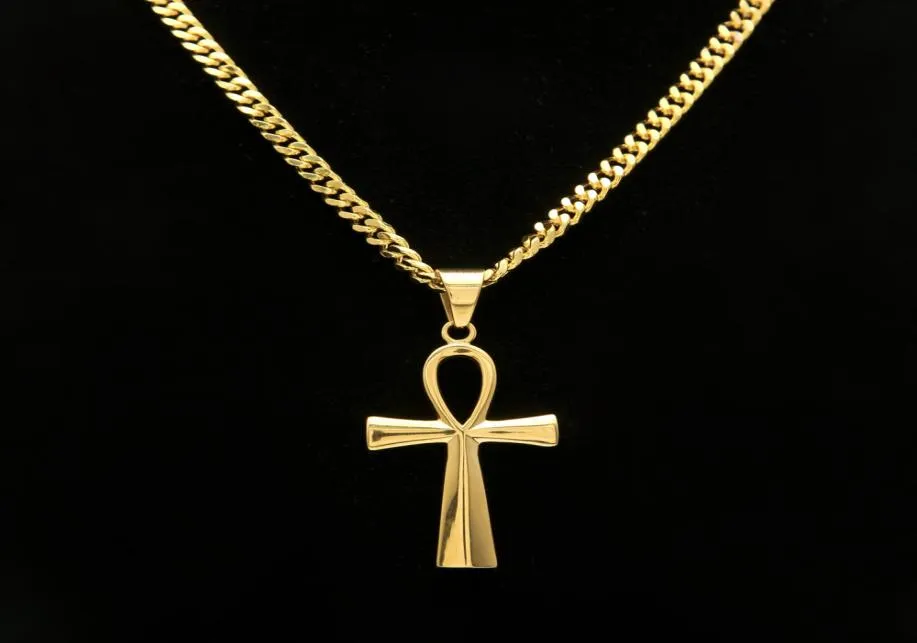 Gyptian Ankh Key Charm Hip Hop Cross Gold Silver Plated Pendant Halsband för män av högsta kvalitet Fashion Party Jewellry Gift6111958