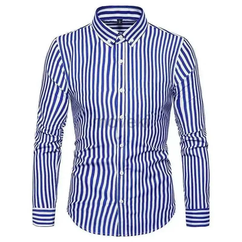 Chemises de robe masculine 2024 Version coréenne Chemise à rayures Mens Slim Fit Professional Dress Shirt pour le bureau et les affaires Cotton Coton Casual Hommes D240427