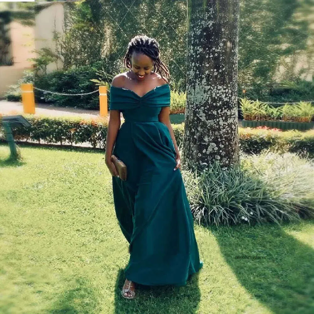 green emerald velvet dress Emerald Green Ruffled Straps A-Line Bridesmaid Dress with Slit –  FancyVestido main image 0