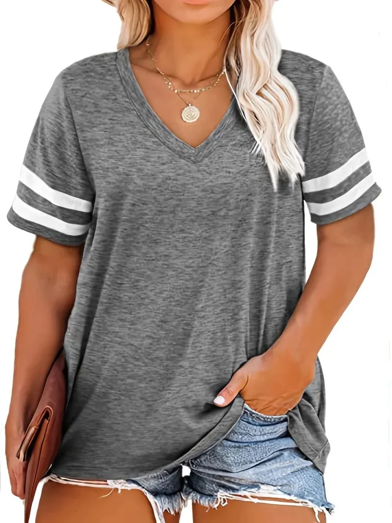 Dames plus maat 1xl8xl casual vneck korte mouwen vaste kleur losse t -shirt sport buiten top vrouwen kleding 240507