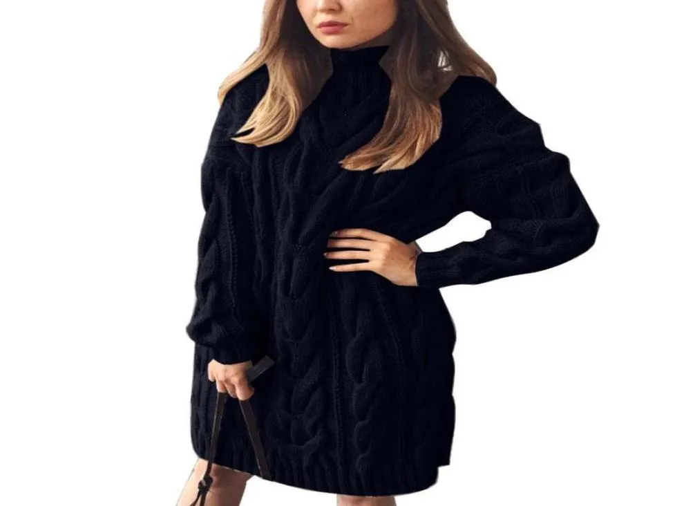 Sweater Dress High Collar Sweaters Long Sleeve Dresses Pure Color Knitted Pullovers Sweaters owe Vestido Loose Warm Winter 5X8768308