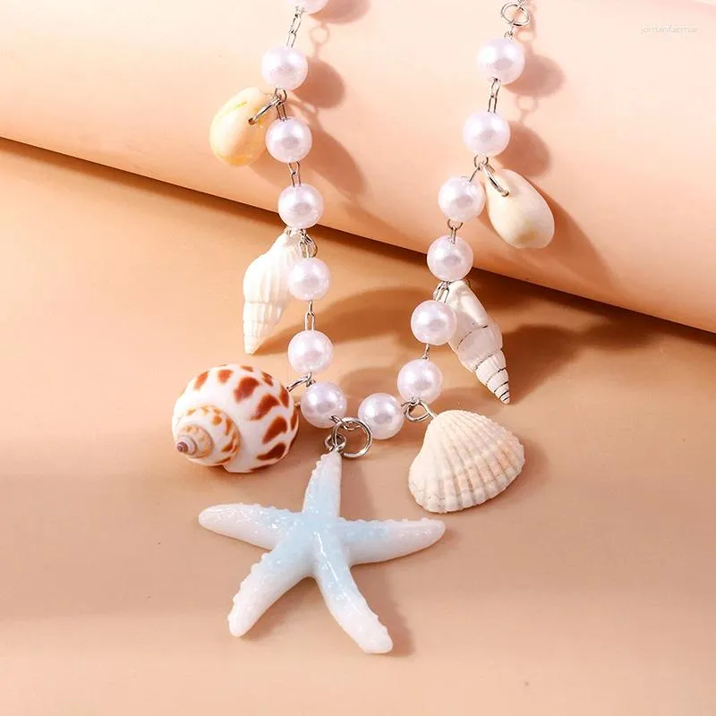 Colliers pendants Collier de coquille de perle d'imitation bohème pour femmes résine étoile de mer chauffeur de vacances d'été Bijoux de plage