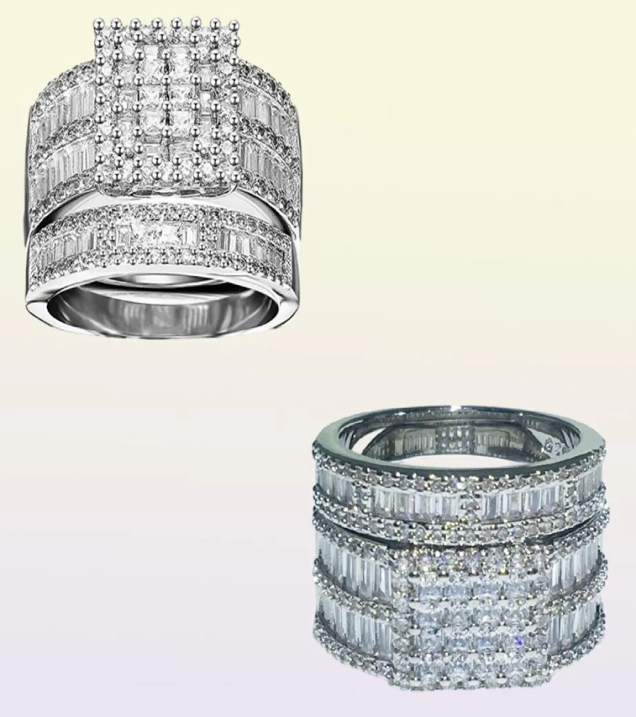 Vecalon Charm Promise Ring Set 925 Sterling Silver Princess Cut Diamond Diamond CZ Rings Baia de casamento para mulheres jóias de noiva5202867