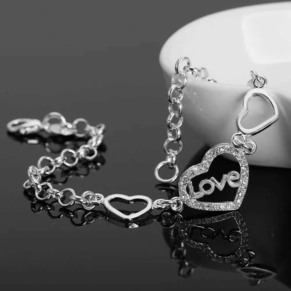 Wedding Bracelets Silver color heart crystal for women lady cute noble nice bracelet fashion charm chain jewelry wedding party