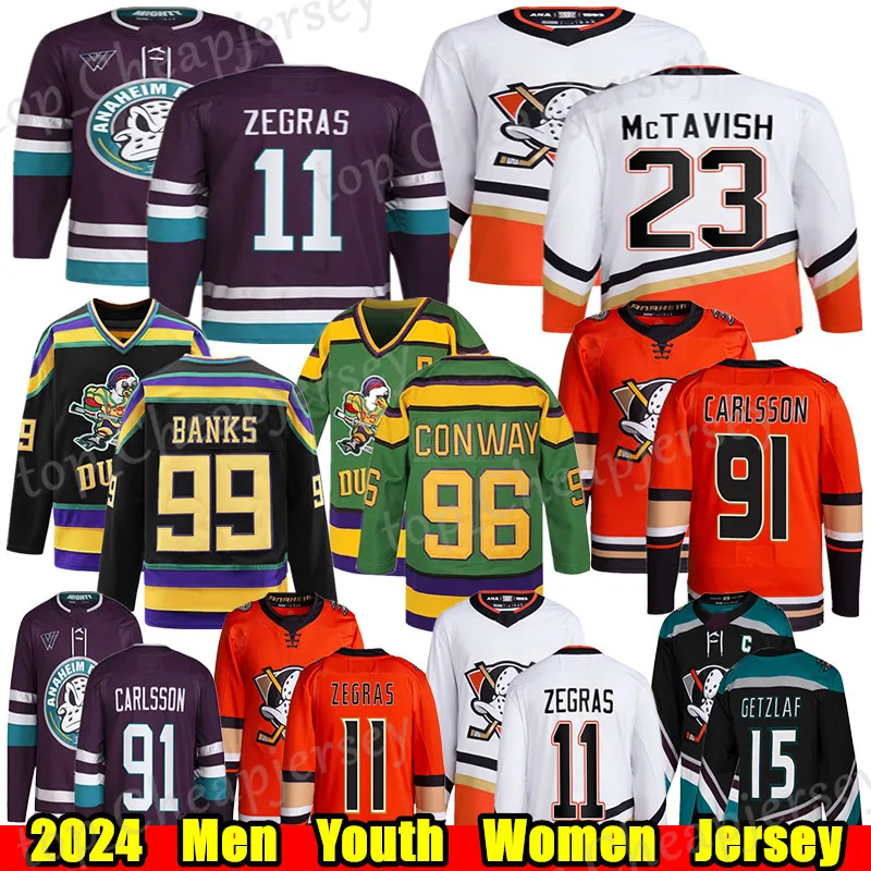 #11 Trevor Zegras Anaheim Hockey Jersey #91 Leo Carlsson Troy Terry Ryan Getzlaf John Gibson Cam Fowler Paul Kariya Charlie Conway Mtavish Mighty Ducks Maglie