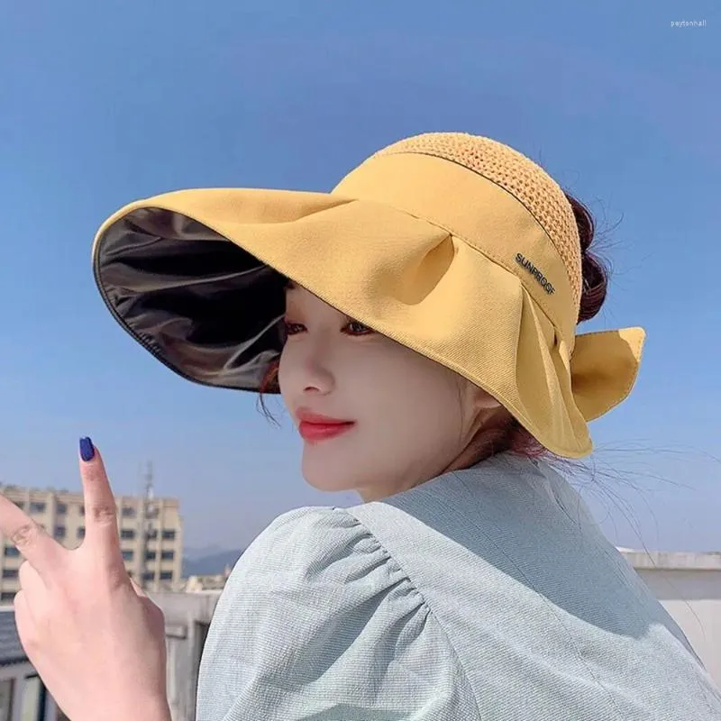 Wide Brim Hats Fashion Femmes Sunshade Chapeau Outdoor Place Top vide Top Suncap Femme Été anti-ultraviolet Sunhat Bowknot Caps