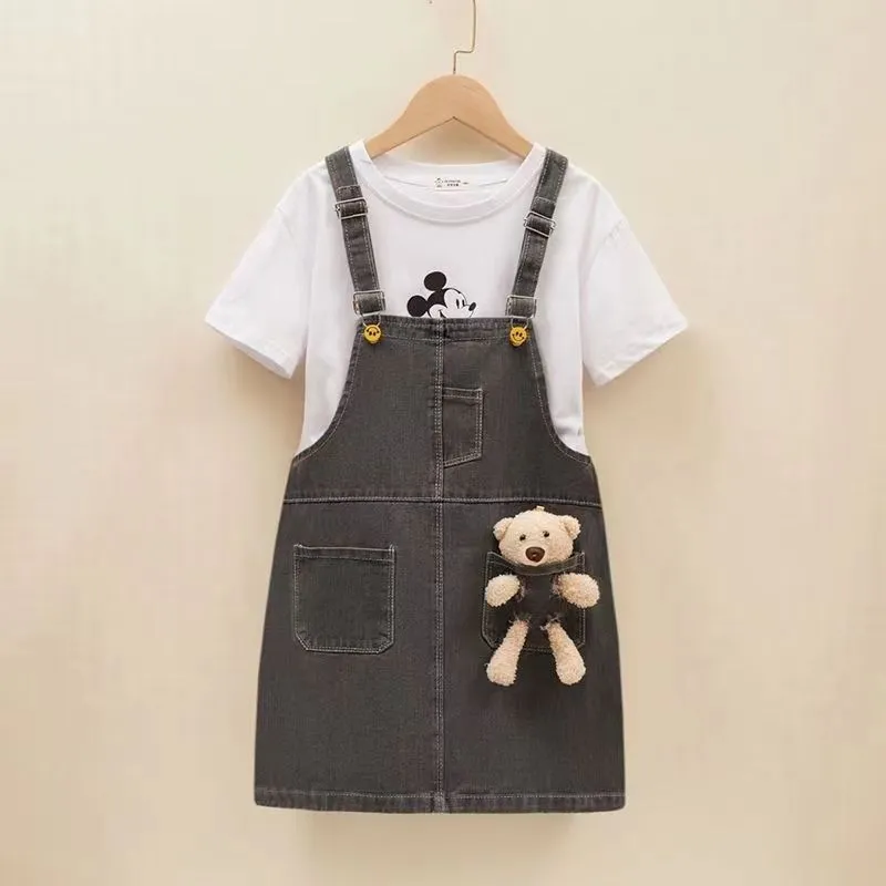 Girls cowboy suspenders dress set two-piece baby girls fashion summer dress children's short-sleeved casual suit