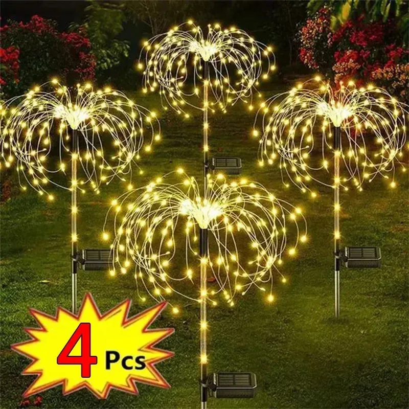 1/2/4PCS Солнечный светодиодный фейерверк Fairy Light Outdoor Garder Coremer Lakn Pathway Light for Patio Yard Party Wedding 240423