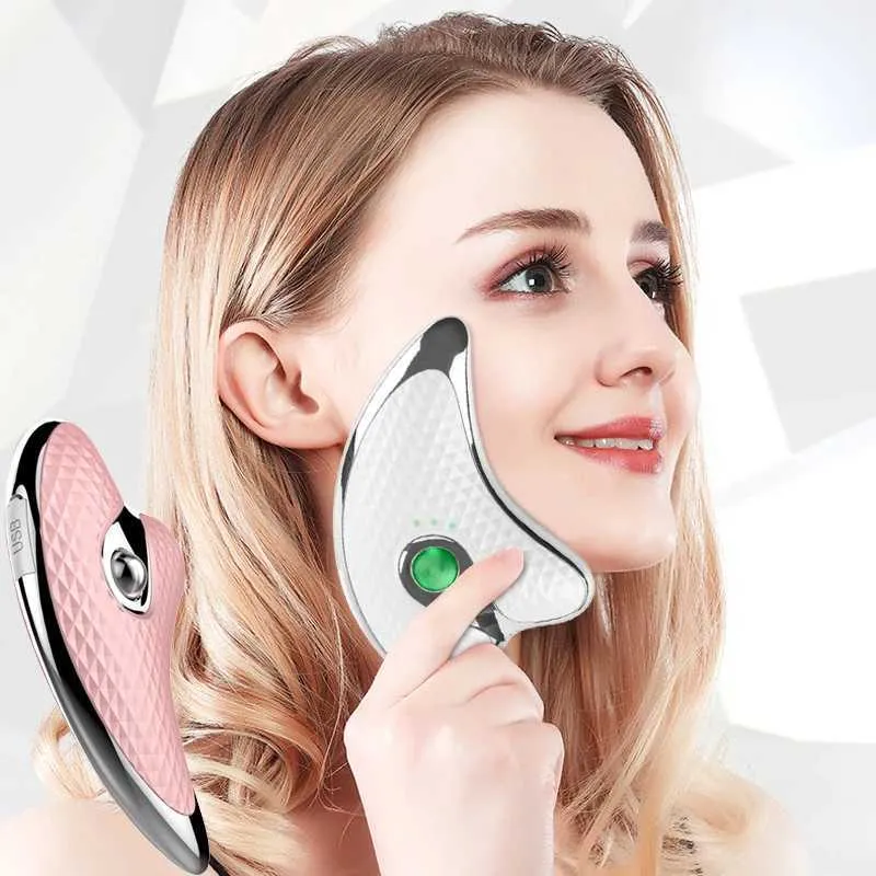 Home Beauty Instrument Mikrostrom Guasha Gesichtsmassagegeräte Elektrische Schaber Hautstraffung und Heben von Massage -Werkzeug Slimming Beauty Care Q240508