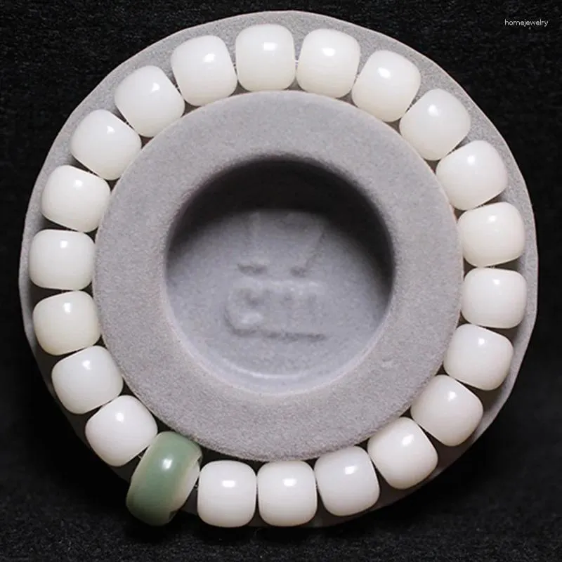Bracelets liens bracelet de racine de jade blanc en gros vieux baril avec anneau flexible en cuir simple graine longue