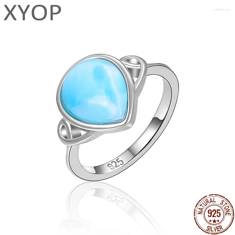 Cluster anneaux xyop 925 STERLING compact compact Sumwear Natural Larimar Ring Jewelry Personality Party