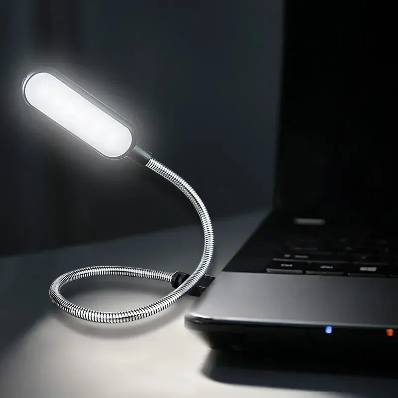 Portable USB Reading Night Lamp Mini 6 LED Book Whitewarm Color Table Desk voor laptop Power Bank Notebook PC Computer 240508