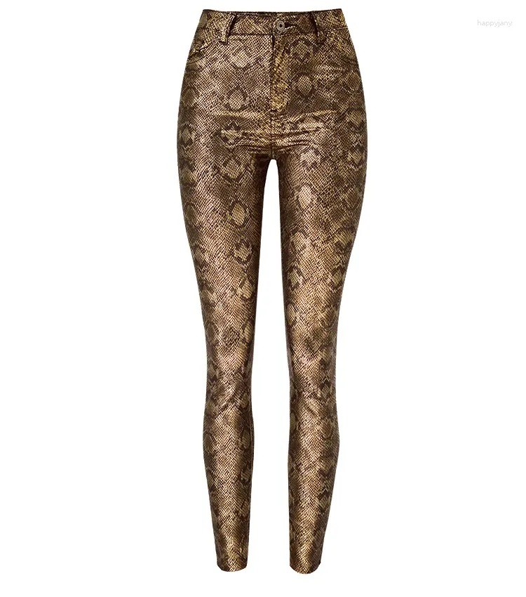 Pantalon féminin 2024 Femmes Chic Imprimé de serpent haut taille haute taille en or pantalon de style coréen