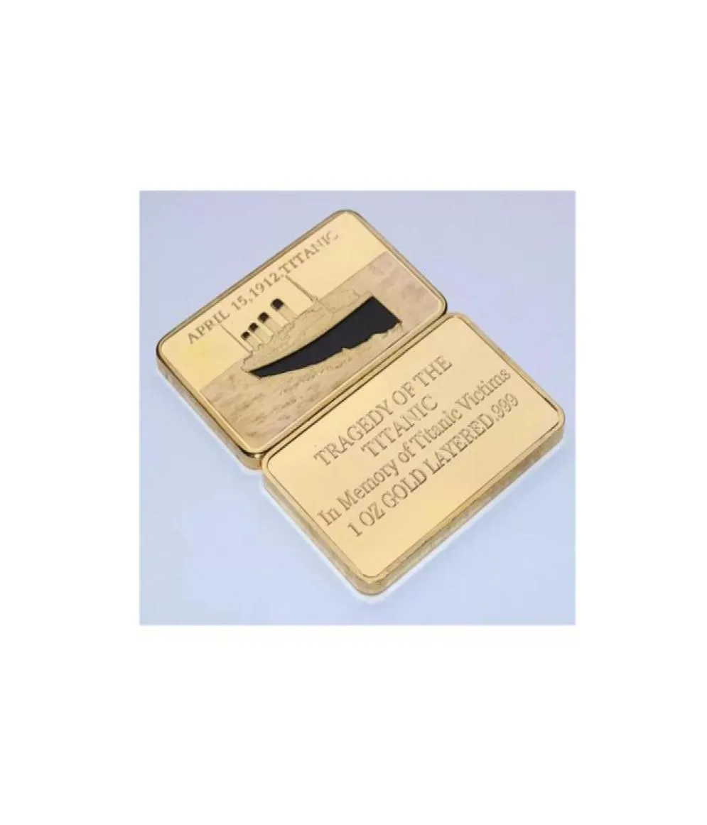 Geschenk 10pcslot 24k Gold plattiert Bullion Bar Tragödie der Titanic Souvenir Opfer 1oz Gold geschichtet 999 CX7315558