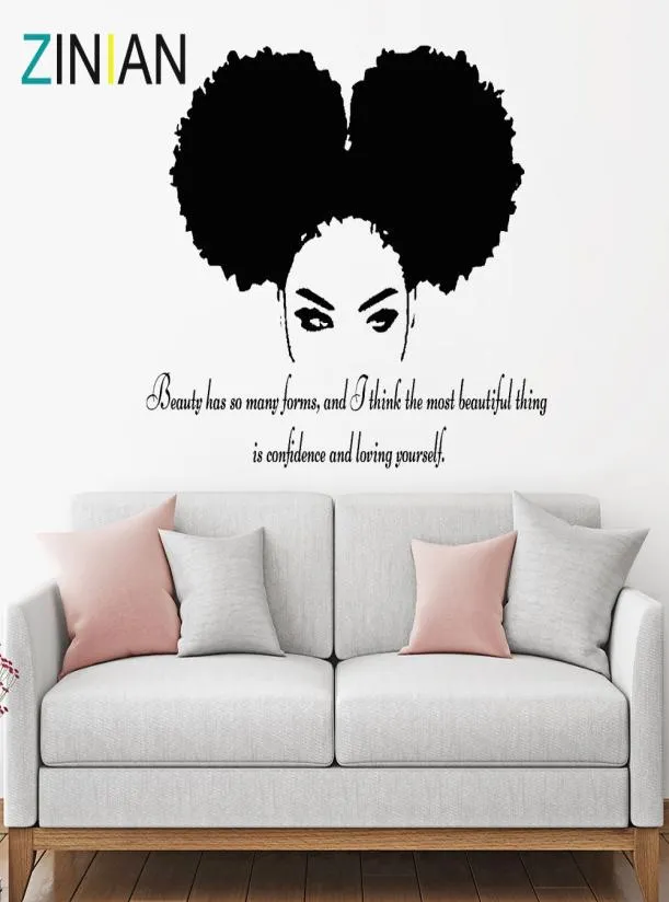 Tribale Afrikaanse vrouw Decal schoonheid Citaat Mooi Afro Girl Home Decor Woonkamer Slaapkamer Vertrouwen Wandstickers Salon3813956