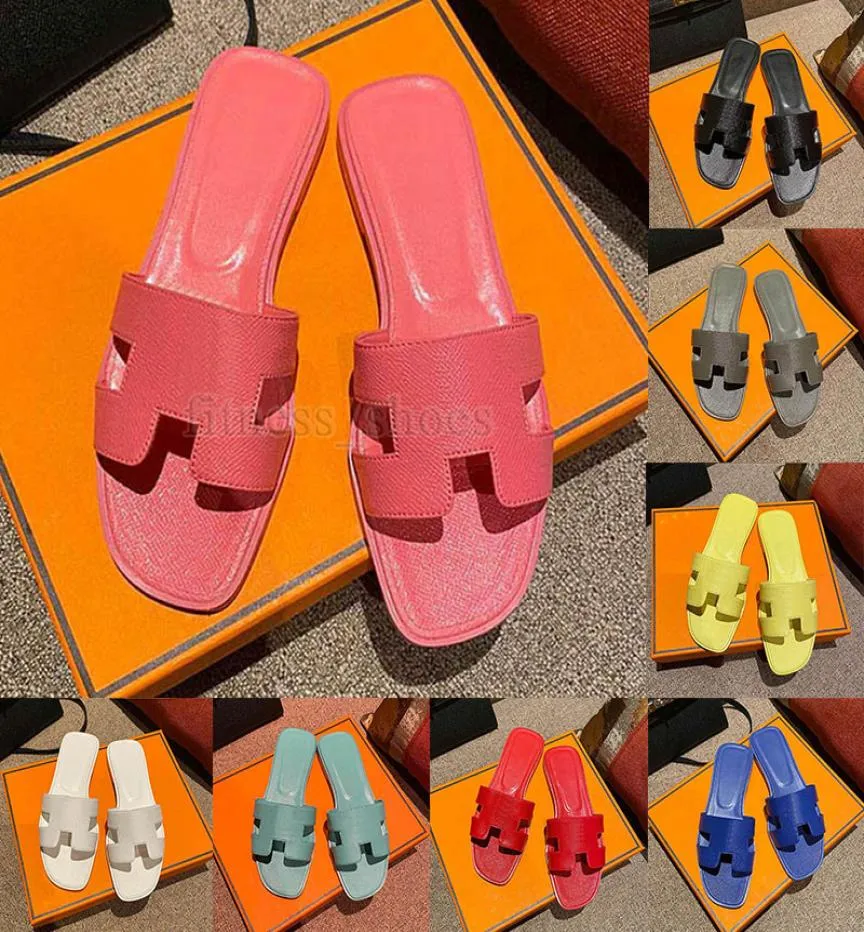 Sandali H Donne Designer Slifori Slide femminili Flop piatti Flops Skin Slide Ladies Beach Sandal Summer Schede in pelle genuina Schema di grande dimensione US 9,5 108271255