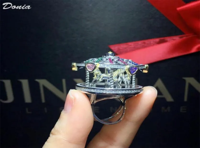 Donia jewelry luxury ring fashion exaggerated carousel copper microinlaid color zircon handmade gifts from European and American 5937922