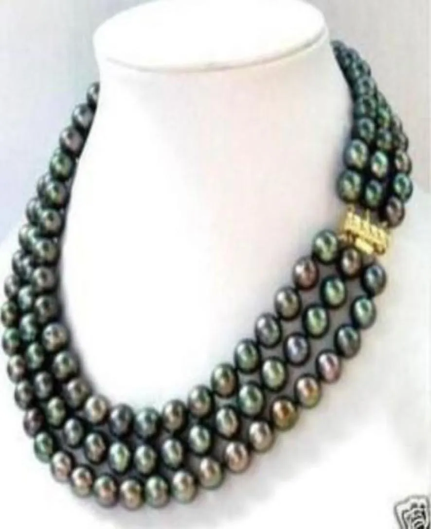 3 rangées 78 mm Collier de perles Akoya noir 1719inch01234564018873