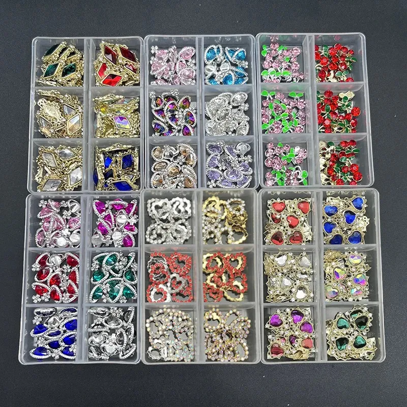 5 kutu tırnak sanatı rhinestones mücevherleri dekorasyonlar lüks metal alaşım kalp gezegeni takılar Kristal Cam Elmaslar DIY AR 240509