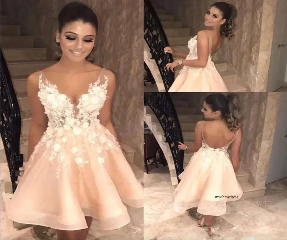 Sexy V Neck Lace Homecoming 2023 Tulle High Low Applique ALine Backless  Knee Length Short Prom Dresses Vestidos De 0509 From Myohmydress, $70.33 |  DHgate.Com
