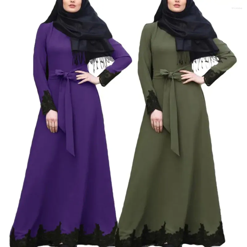 Ethnische Kleidung Muslimische Frauen Langarm Abaya Maxi Kleid Kaftan Araber Islam Dubai Cocktail Robe Elegante Spitzen Patchwork Kleid Party Mode