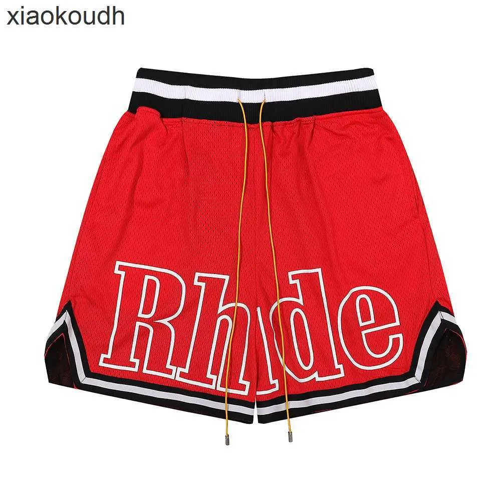 Rhude High end designer shorts for Spring and Summer Fashion Mesh Fabric Mens Basketball Sports Pants Casual Shorts With 1:1 original labels