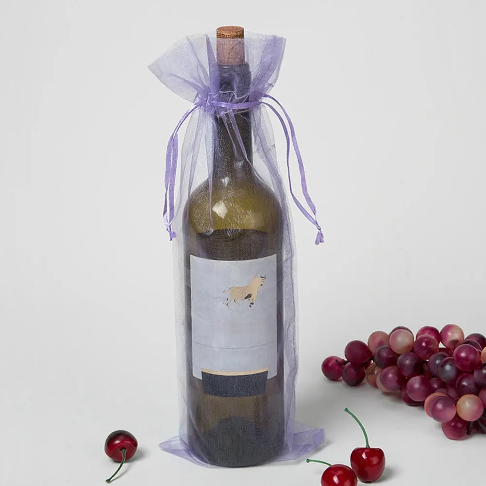 30 geborsteld Design flesjes Caps Wine Bags Home Transparante geschenkzakken Champagne Biologische bruiloft Exquise Mesh Packaging Elegant 240424