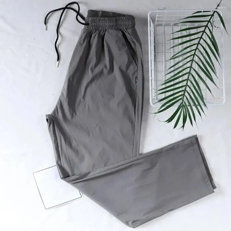 Men's Pants Hip Zipper Pocket Quick-drying Ice Silk Sweatpants With Elastic Waist Side Pockets For Gym Training Jogging Loose