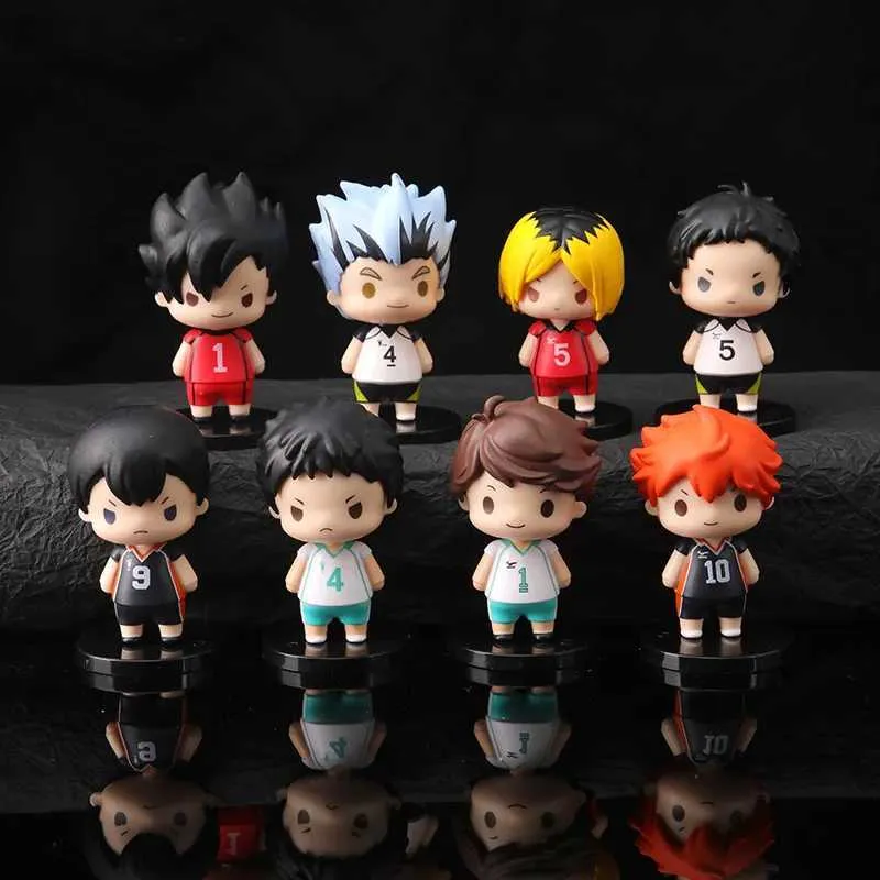 Figuras de brinquedo de ação 8pcs/set haikyuus figura brinquedos q versão kenma kozume shoyo hinata kotaru bokuto yu nishinoya vôlei modelo bonecas t240506