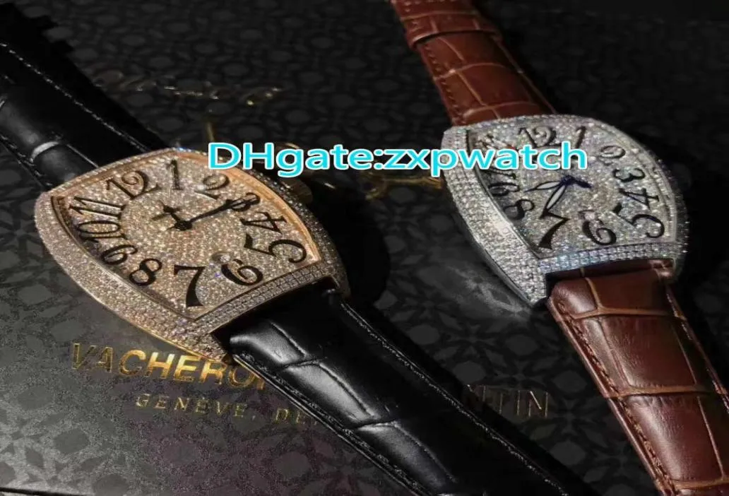 Luxury Mens Sport Conquistador Full Diamonds Chronograph Watch Siliver and Gold Case Black Casual Calendar Men Watches1224271