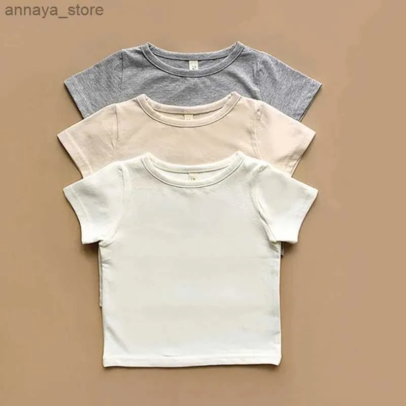 Tシャツ男の子と女の子に適した新生児のTシャツコットン半袖ベビー服カジュアルサマーチルドレン衣類ホワイトグレー2405