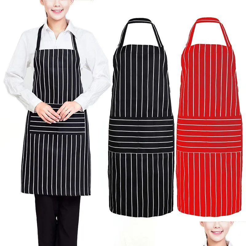 Aventais de avental de cozinha com listras simples com bolso dianteiro para chefs açougueiros cozinhando o parto de gota entrega têxteis do jardim home dh6ml