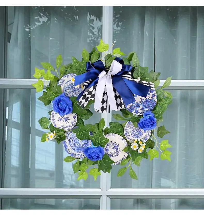 Fiori decorativi ghirlandes blu e bianca in porcellana ghirlanda ramificata ghirlande per la casa ghirlanda fiore artificiale per decorazione del matrimonio